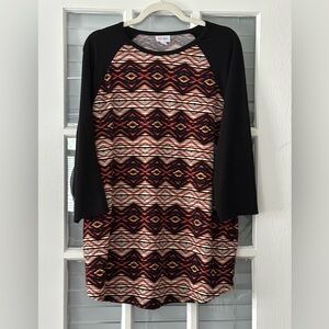 Lularoe Women's 3XL Randy Top Colorful Black 3/4 Sleeves